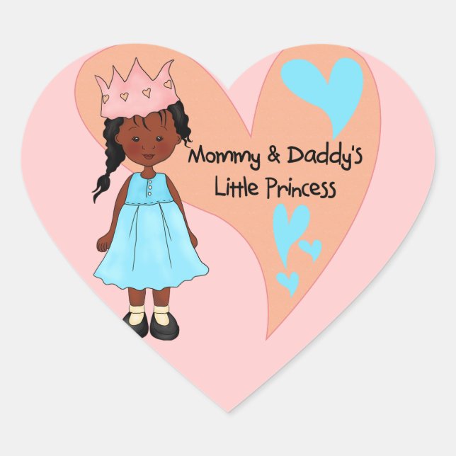 African American Mummy and Daddy's Princess Heart Sticker (Front)