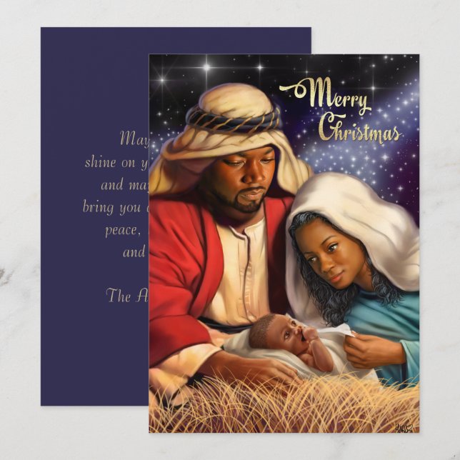 African American Nativity Art Flat Christmas Cards (Front/Back)