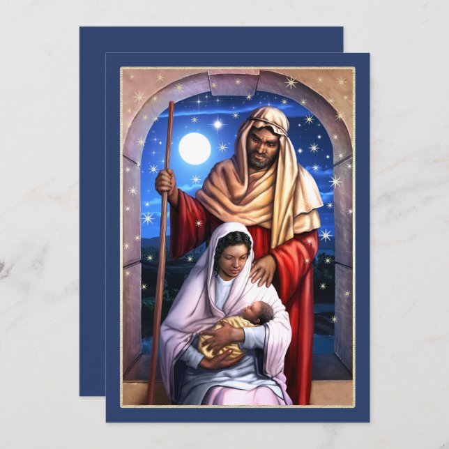 African American Nativity Art Flat Christmas Cards (Front/Back)