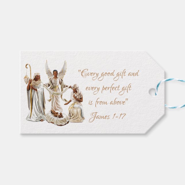 African American Nativity Bible Verse Gift Tag (Front (Horizontal))