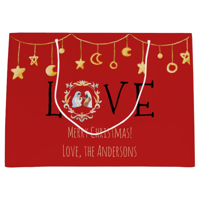 African American Nativity Christmas Card Large Gift Bag (Front)