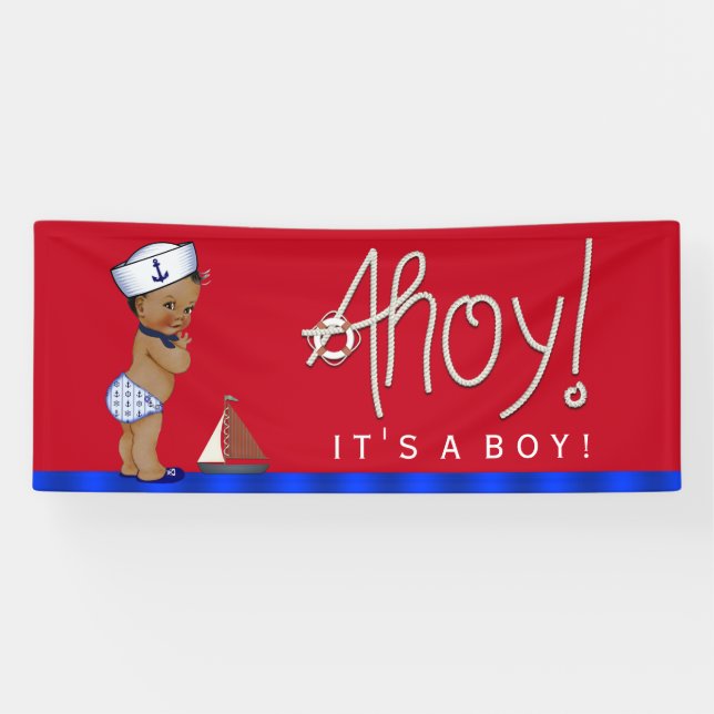 African American Nautical Baby Shower Banner (Horizontal)