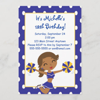 African American Navy Gold Cheerleader Invitations