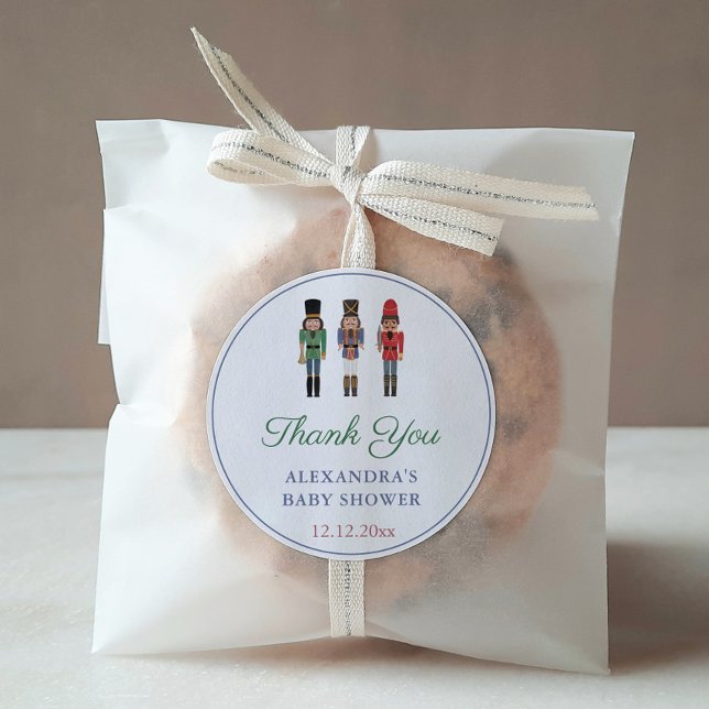 African American Nutcracker Baby Shower Thank You Classic Round Sticker (African American Nutcracker Soldiers Shower Favor Thank You Sticker)