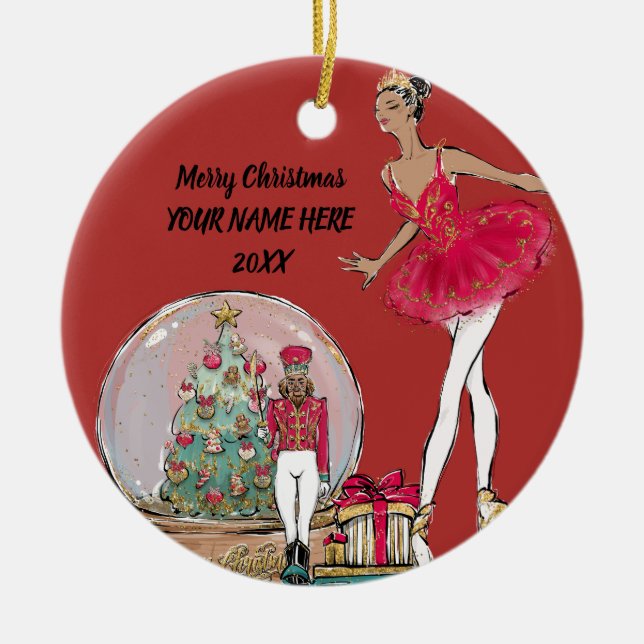 African American Nutcracker Ballet Dancer Ceramic Tree Decoration (Front)