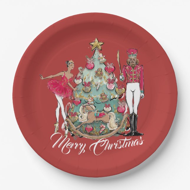 African American Nutcracker Ballet Dancer Christma Paper Plate (Front)