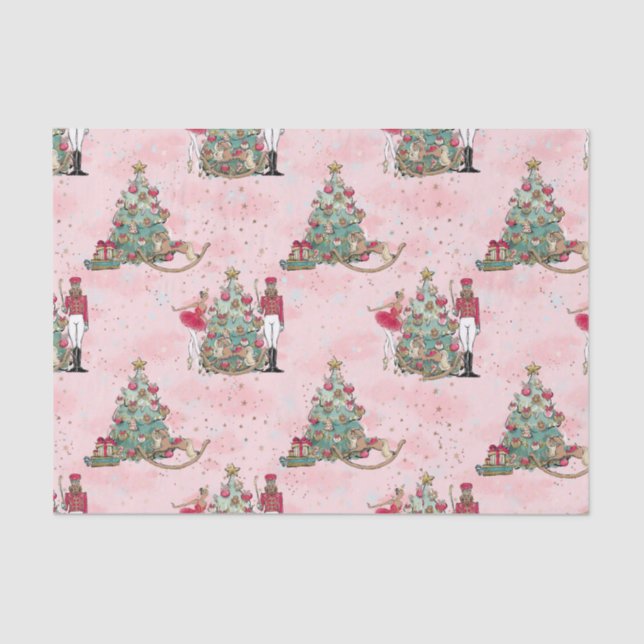 African American Nutcracker Ballet Pink Christmas Tissue Paper (Front)