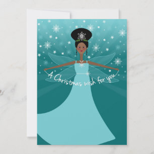 African American or Black Christmas Fairy on Teal Holiday Card