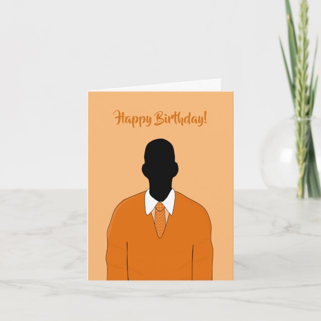 African American Orange Suit & Tie Male Birthday Card (Front)