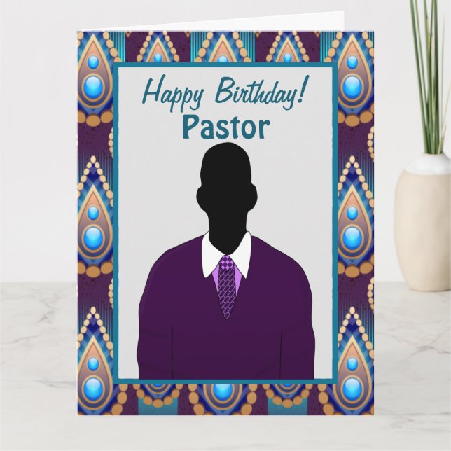 African American Pastor Ogee Background Birthday Card (Front)