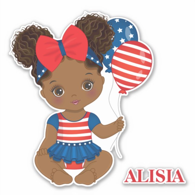 African American Patriotic Baby Girl Vinyl Sticker (Front)