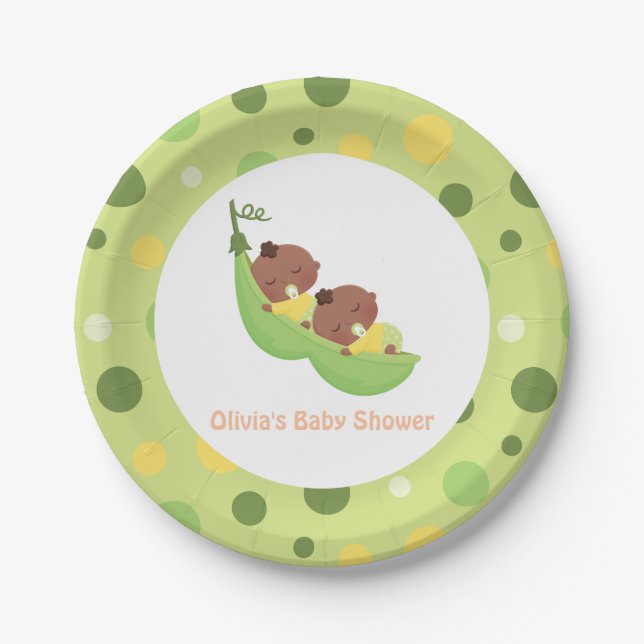 African American Peas in a Pod Baby Shower Plates (Front)