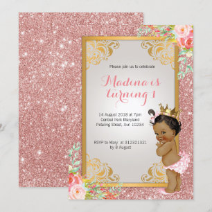 African American Pink 1st birthday invitations