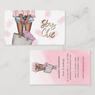 African American Pink and Blue Denim Floral Busine Business Card