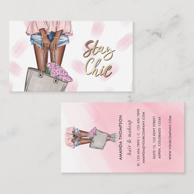 African American Pink and Blue Denim Floral Busine Business Card (Front/Back)
