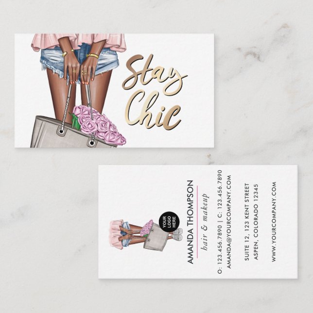 African American Pink and Blue Denim Floral Busine Business Card (Front/Back)