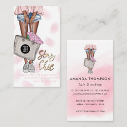 African American Pink and Blue Denim Floral Busine Business Card