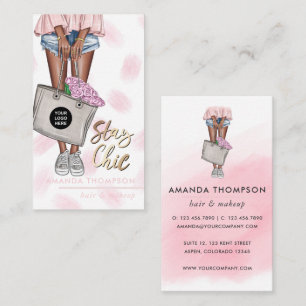 African American Pink and Blue Denim Floral Busine Business Card