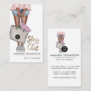 African American Pink and Blue Denim Floral Business Card