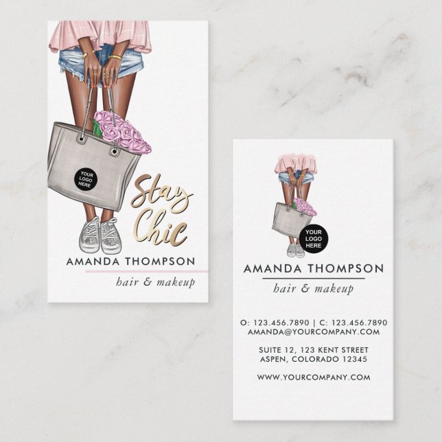 African American Pink and Blue Denim Floral Business Card (Front/Back)