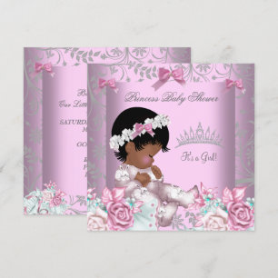 African American Pink and Grey Baby Shower Girl 3 Invitation