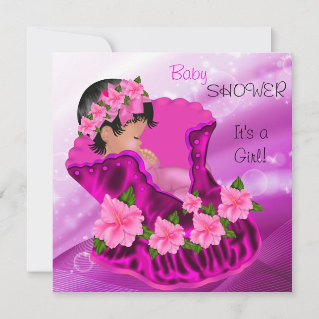 African American Pink Baby Shower Girl Plum Floral Invitation (Front)