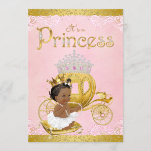 African American Pink Gold Princess Baby Shower Invitation