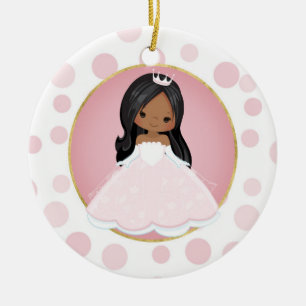 African American Pink Princess Ceramic Tree Decoration