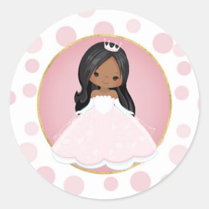 African American Pink Princess Classic Round Sticker