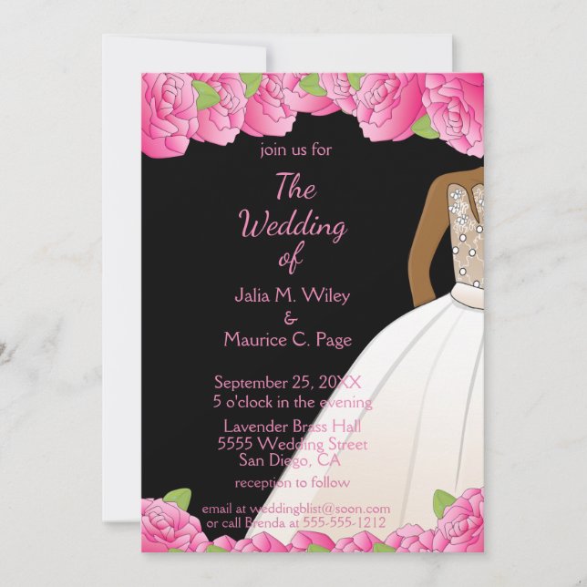 African American Pink Rose Ballroom Black Wedding Invitation (Front)