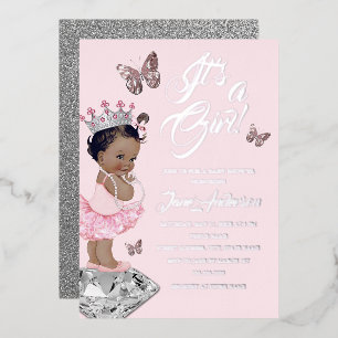 African American Pink Silver Princess Baby Shower