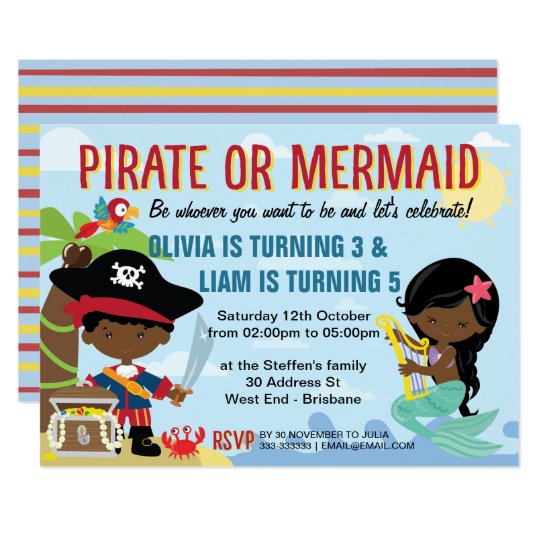 African American Pirate and Mermaid Card