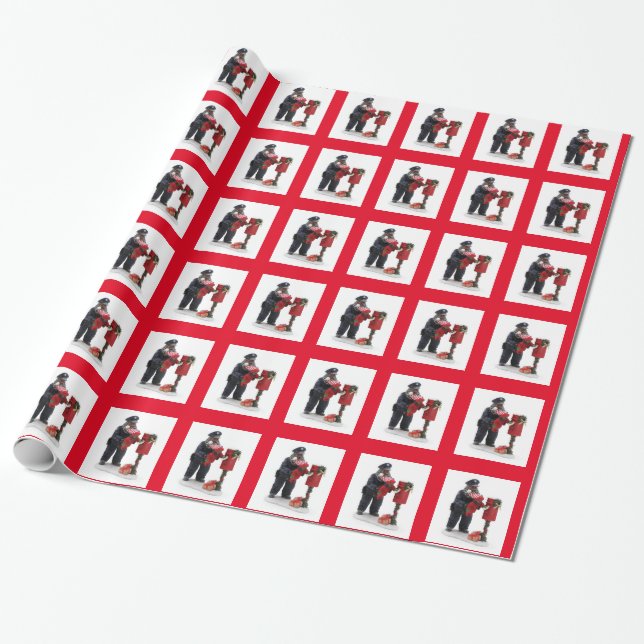 African American Postman Helps Child Holiday Wrapping Paper (Unrolled)