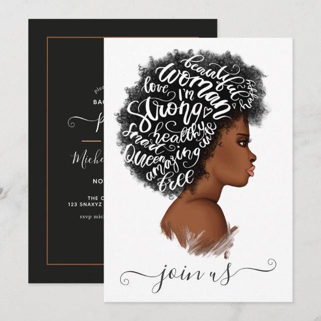 African American Power Girl Bachelorette Party Invitation (Front/Back)