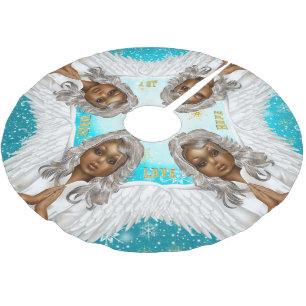 African American Praying Angel Brushed Polyester Tree Skirt