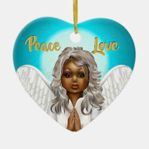 African American Praying Angel Ceramic Tree Decoration