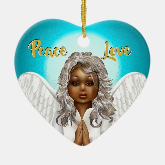 African American Praying Angel Ceramic Tree Decoration (Front)