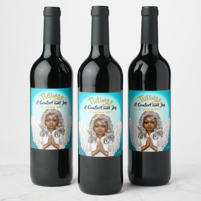 African American Praying Angel Wine Label (Bottles)
