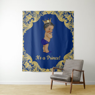 African American Prince Baby Shower Backdrop Tapestry