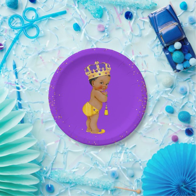 African American Prince Baby Shower/Birthday Party Paper Plate (Party)