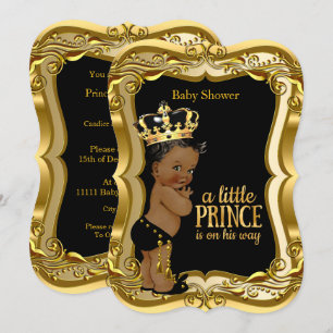 African American Prince Baby Shower Black Gold Invitation