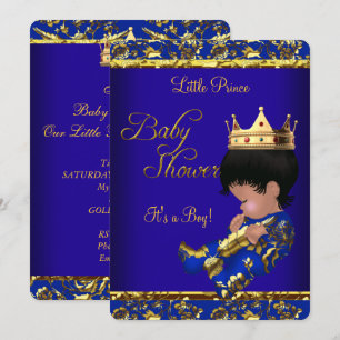 African American Prince Baby Shower Blue Gold Boy Invitation