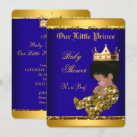 African American Prince Baby Shower Blue Gold Boy