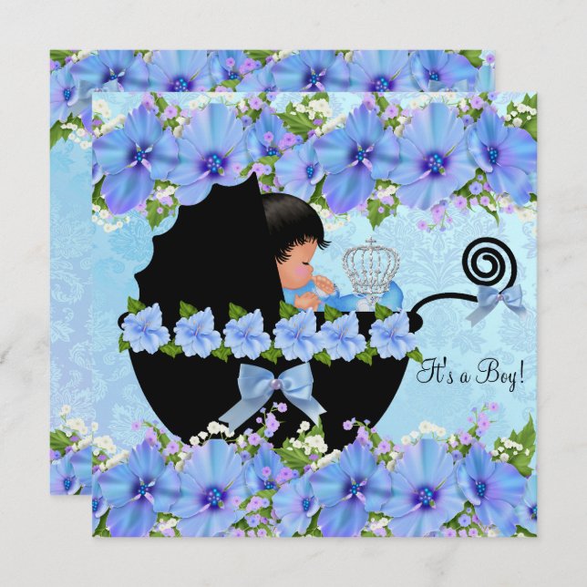 African American Prince Baby Shower Boy Blue Invitation (Front/Back)