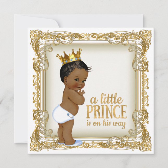 African American Prince Baby Shower Ethnic Boy Invitation (Front)