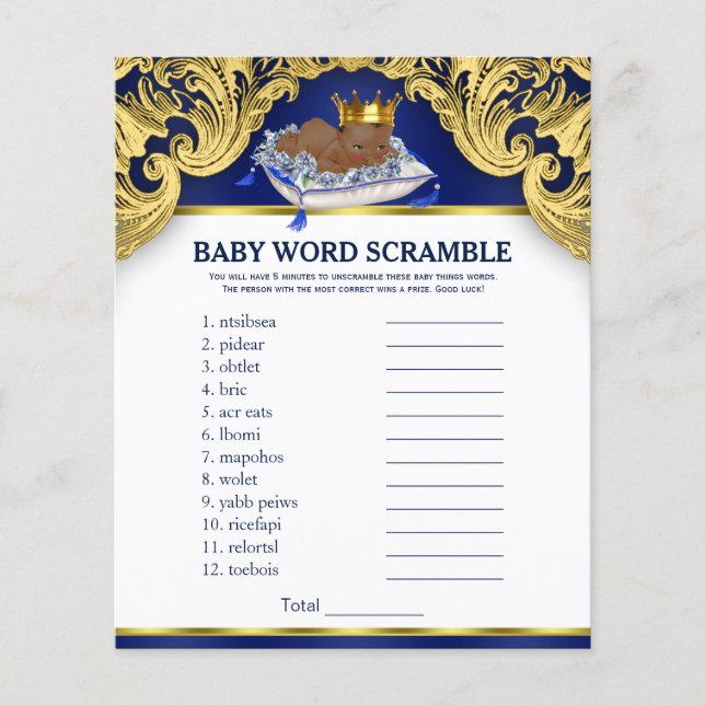 African American Prince Baby Shower Games (Front)