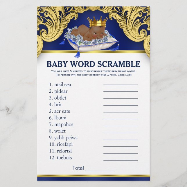 African American Prince Baby Shower Games (Front)