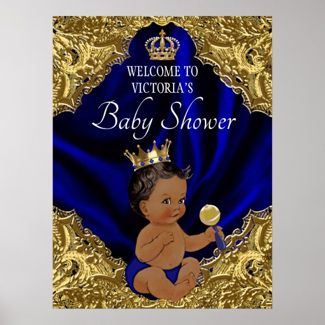 African American Prince Baby Shower Welcome Sign (Front)
