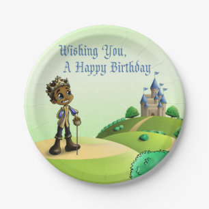 African American Prince Birthday Paper Plate
