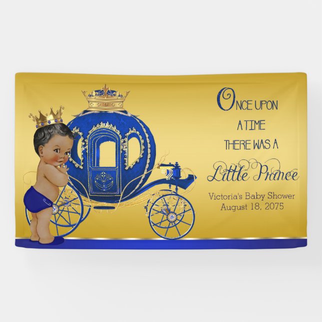 African American Prince Carriage Boy Baby Shower Banner (Horizontal)